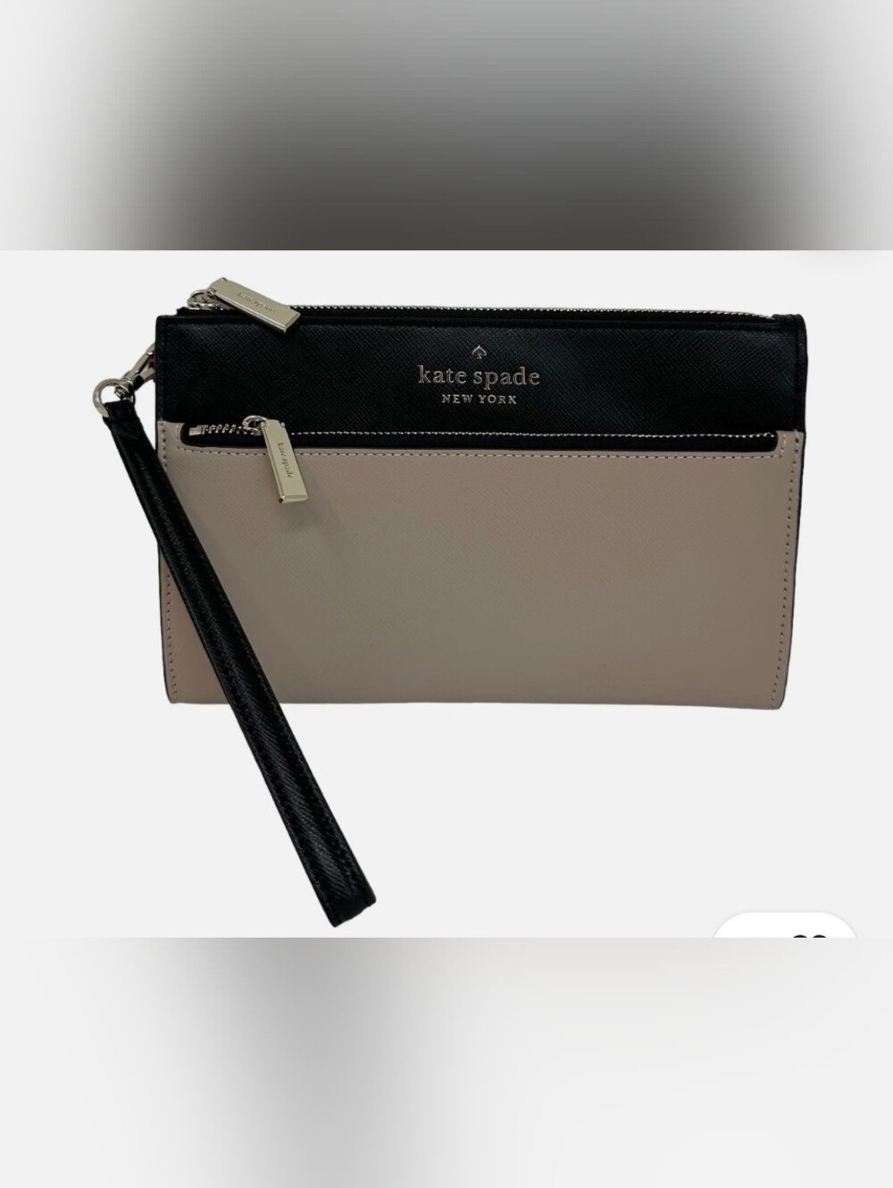 KATE SPADE Two-Tone Beige and Black Saffiano Wristlet. Brand New- Never Used.